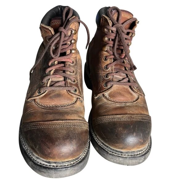 RED WING Brown Leather Work Boots Cap Toe Lace Up Fits Mens Size 8.5 VINTAGE main image 2